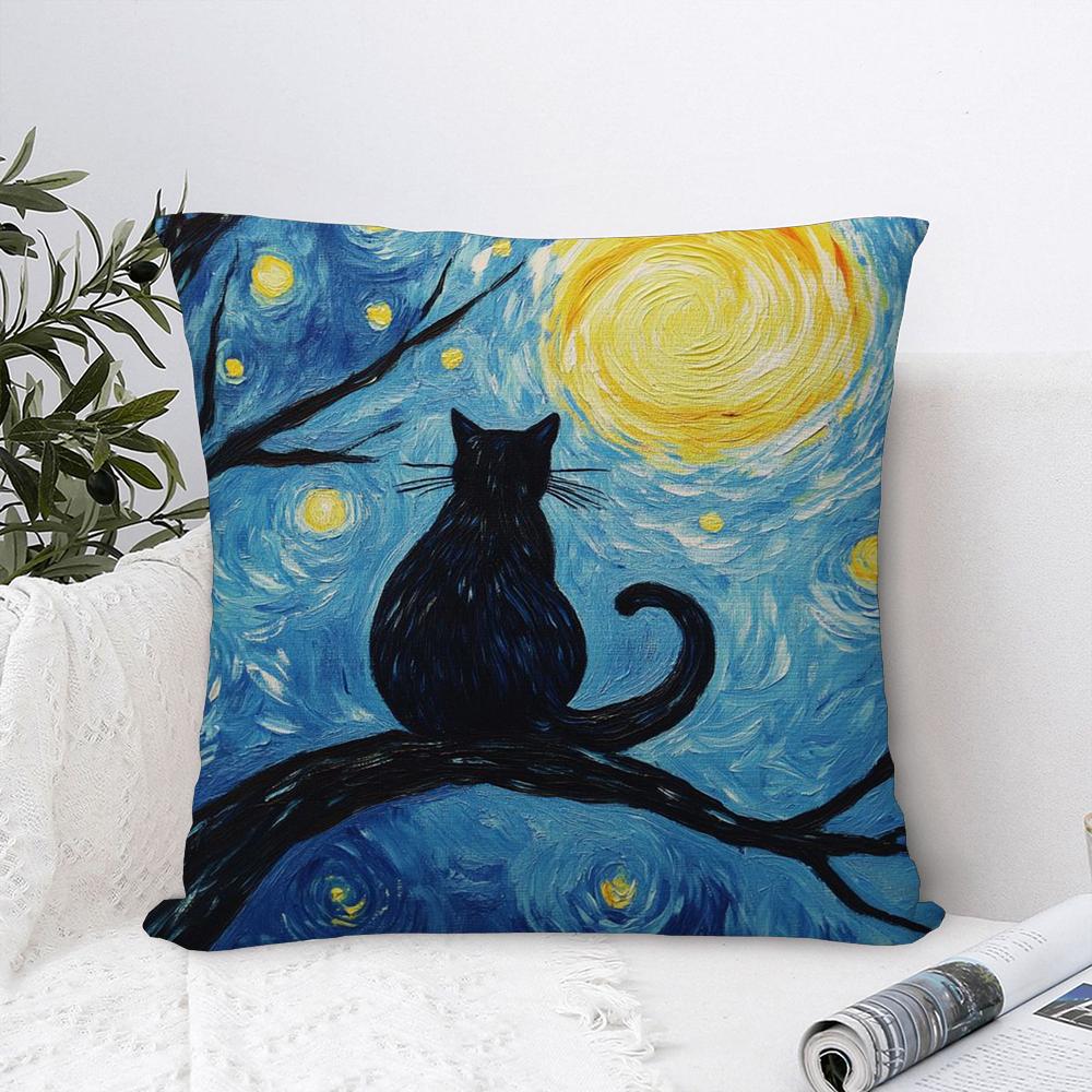 Van Gogh Starry Sky Cat Pillow Case Sofa Decorative Home Double-sided Print Plush Square Throw Pillow Covers Cushion Decor Cover