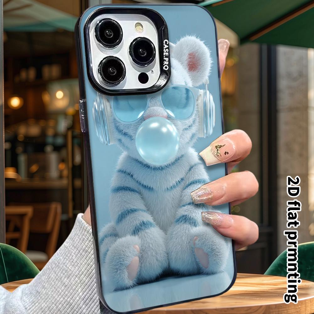 Phone Case: 2D Flat Design Suitable for iPhone 18 17 16 15 14 13 Pro In Rainbow Silver, Couple Style, Plush Little Tiger, Christmas and Halloween Gift