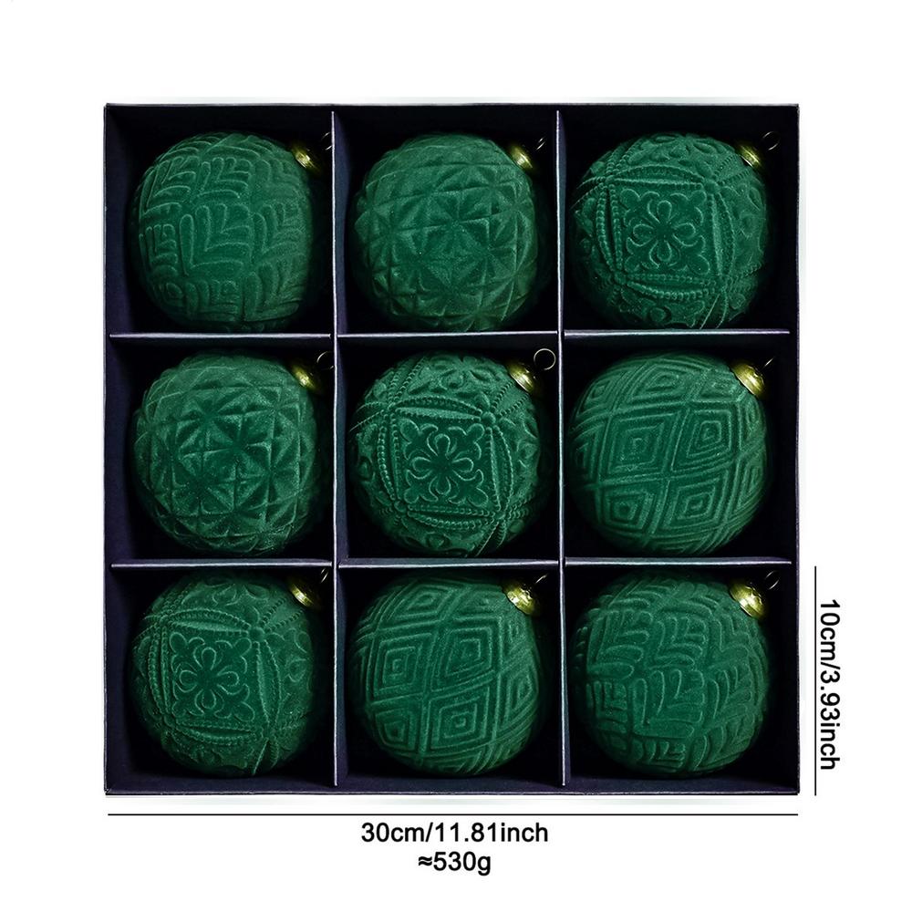 2025 Christmas Velvet Ball Hanging Pendant 9Pcs/set Flocked Christmas Ball Set for Winter Holiday Indoor Decoration