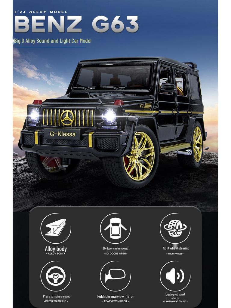 1:24 G63 Alloy Off-Road Toy Car, Six-Doors Open, Light & Sound, Pull-Back Action for Kids