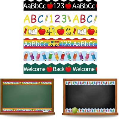 6pcs/set Colorful Bulletin Board Trim Self-Adhesive Pencil Printed Bulletin Board Border Back-to-School Decor DIY