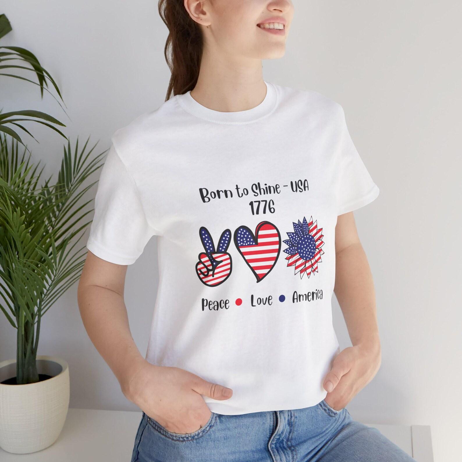 Peace Love America heart peace sign flag T-Shirt | 4th of July patriotic tee 3XL