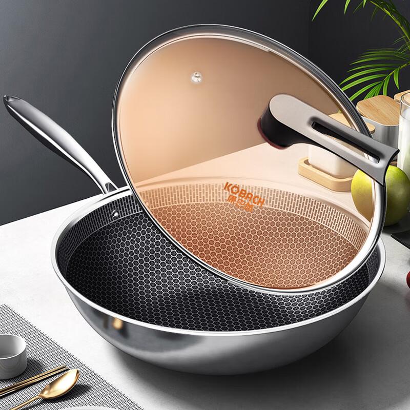 Kangbahu 32cm 304 Stainless Steel Honeycomb Non-stick Wok