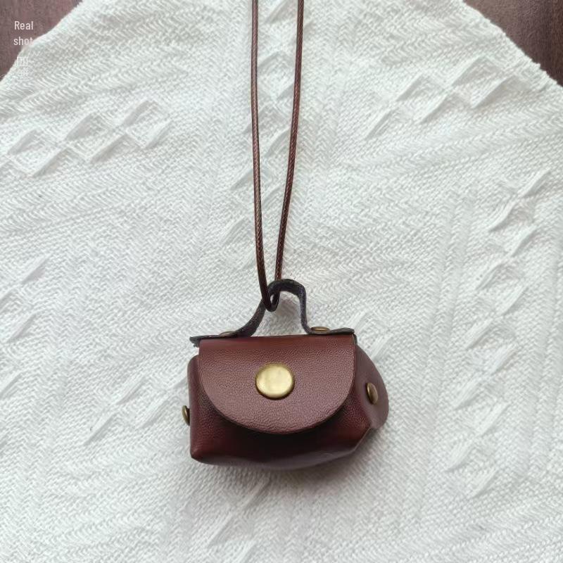Small Leather Coin Purse Necklace: Cute Pendant Accessory with Long Rope