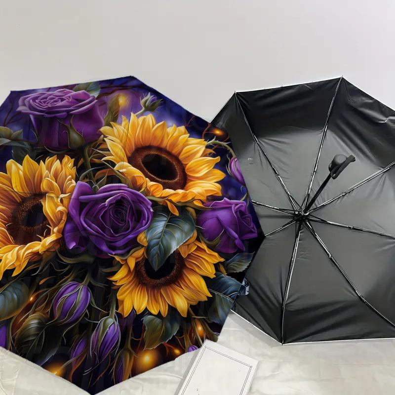 1pc Sunflowers Roses Pattern Umbrella  Automatic Opening and Closing Umbrella, High Quality Umbrella, Ideal Gift for Her 240