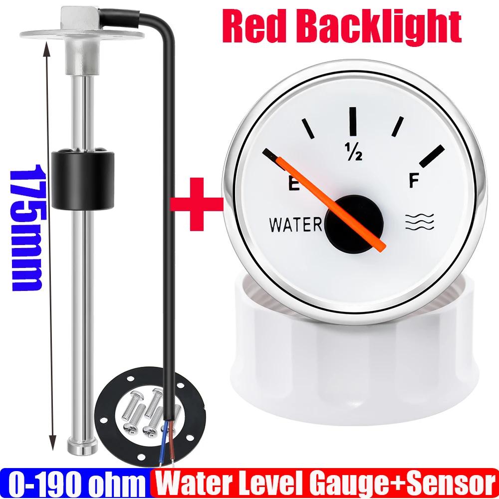 0-190Ohm Water Float Sensor+Water Level Gauge Red Color LED 52mm Water Tank Meter Indicator For Marine Car Camper Yacht Custom