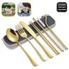 Stainless Steel Knife Fork Spoon and Straw, Cleaning Brush, Chopsticks Set Out for a Family Dinner, Smooth Integrated Forming, 7