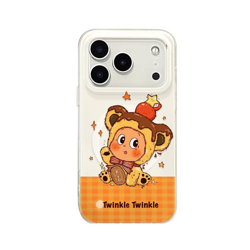 Magnetic Adsorption iPhone 15 Pro Max/14 Yellow Bear Star Drop-Proof Case with Stand