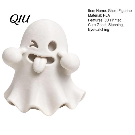 Spooky Home Decor Halloween Ghost Figurine, 3D Printed Cute Face Statue, Desk Accessories Tabletop Ornament for Shelf, Desk, Party Indoor Accents