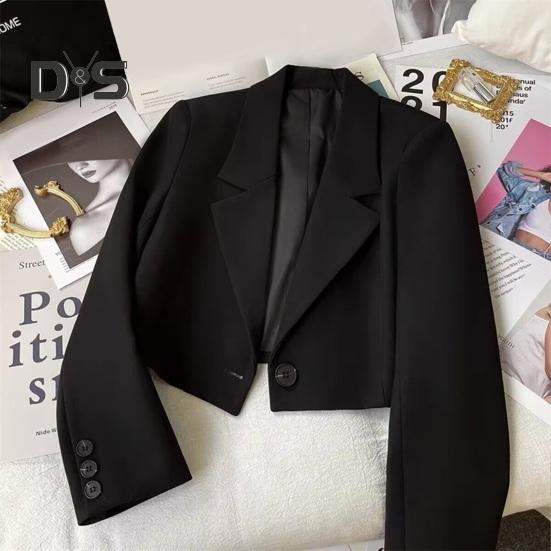 Damedressjakke Formell Forretningsstil Nedslått Krage Knappdekor Slim Fit Kort Ensfarget Lange Ermer Cardigan Enkeltknapplukking OL Pendling