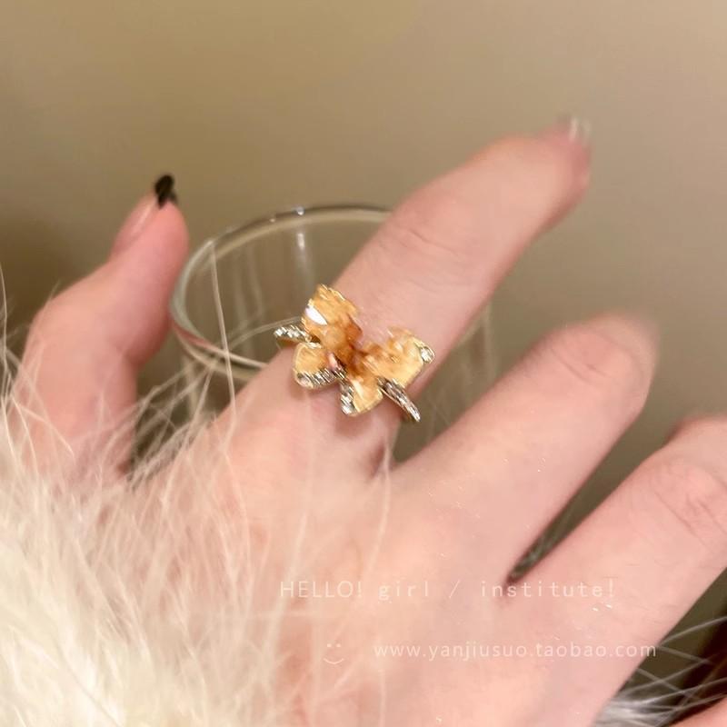 Wind Pearl Zircon Butterfly Ring Female Niche High-end Sense Light Luxury Couple Pair Ring Temperament Open Ring