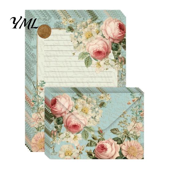 Floral Patterned Envelopes 5Pcs Butterfly Stationery Paper Envelope Set, Vintage Writing with Lined Artistic Message Pages, Letter Kit for Letters,