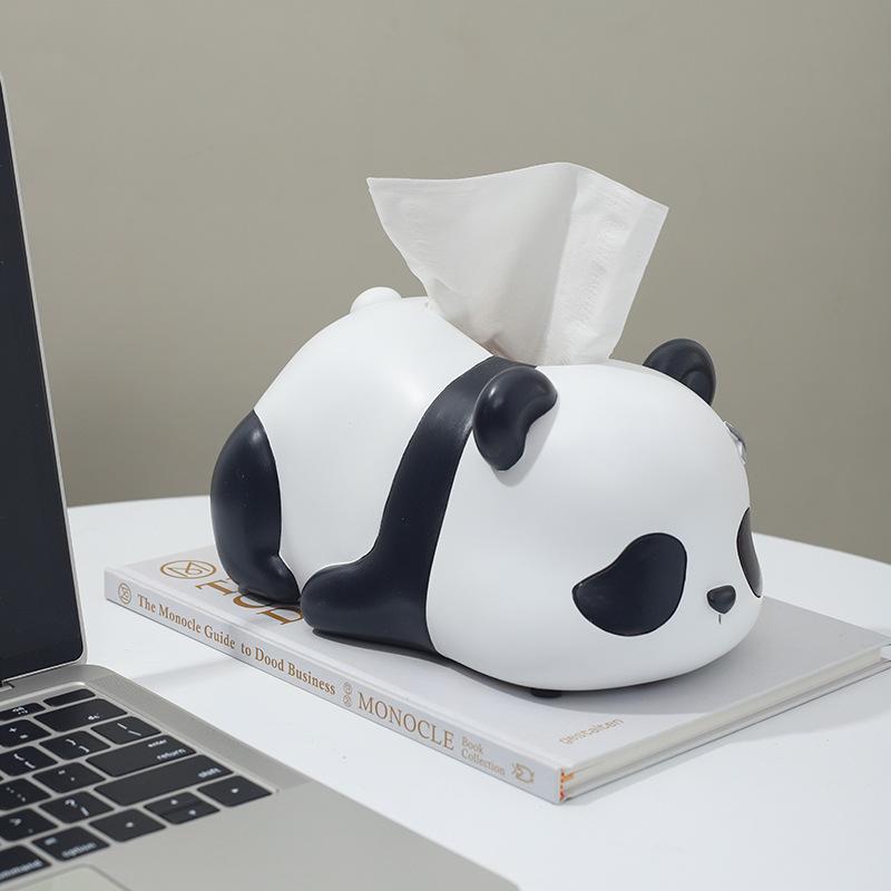 Cartoon Panda Tissue Box Holder Resin Animal Ornament Panda Decoration Statue Facial Paper Organizer Dispenser Tissue Case