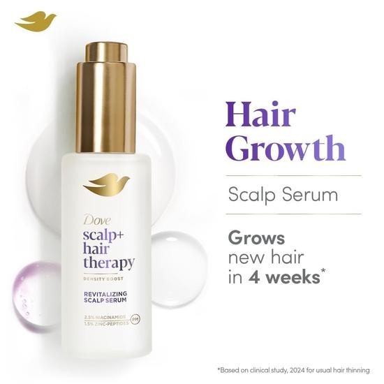 Dove Scalp + Hair Therapy Density Boost Revitalizing Scalp Serum with active ingredients 2.5% Niacinamide and 1.5% Zinc-peptides