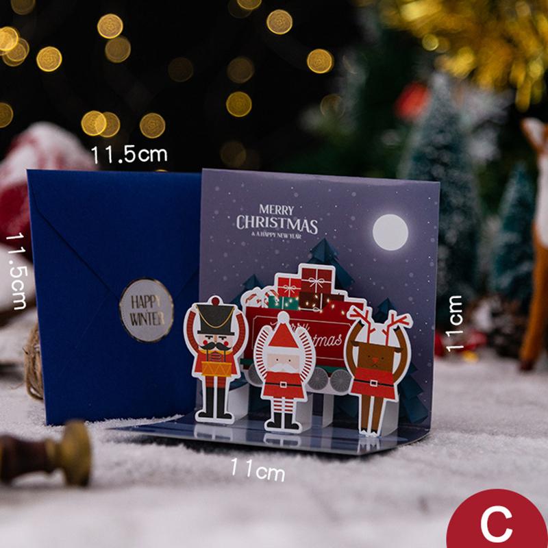 Merry Christmas Greeting Card With Envelope 3D Pop UP Santa Snowman Christmas Tree Friends Family Xmas Gifts Wishes Postcard