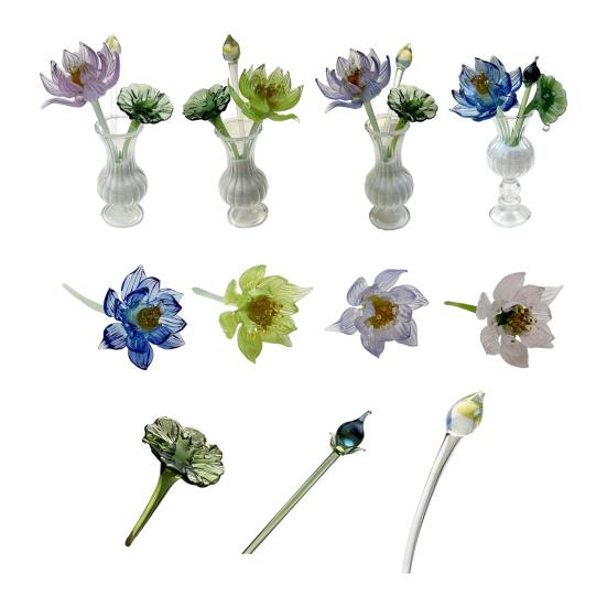Mini Statuetta Fiore in Vetro Fatto a Mano Bouquet di Loto Finto Cristallo per Arredamento Tavolo Casa Ufficio Regalo per Mamma Moglie