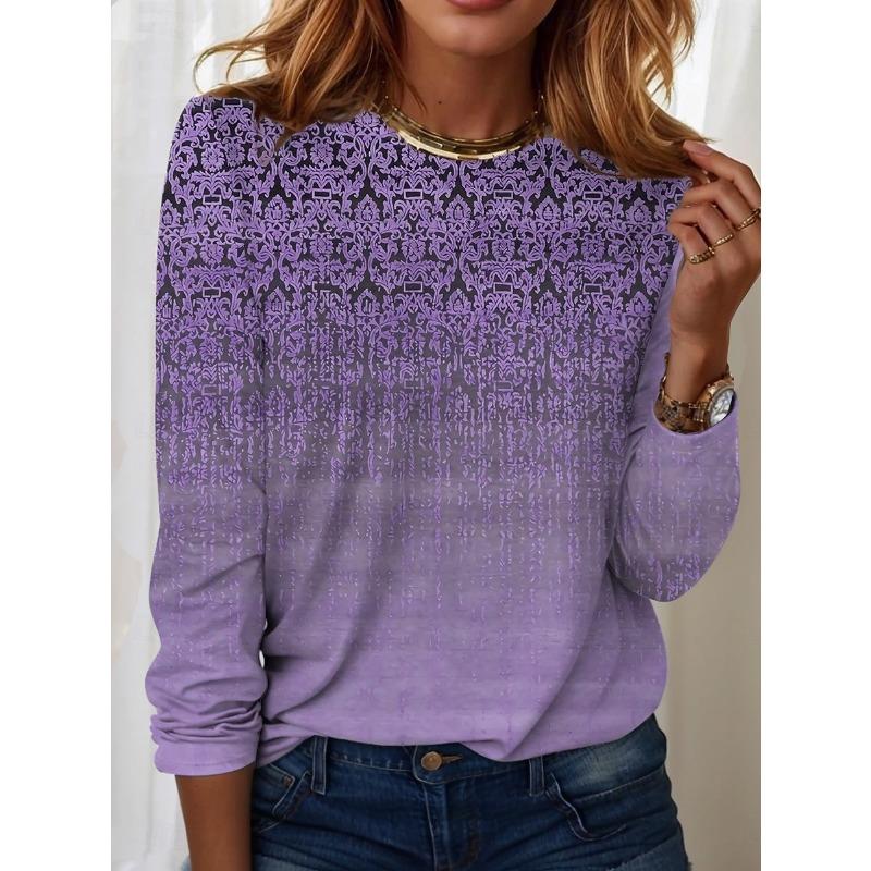 Women's T shirt Long Sleeve Crew Neck Long Sleeve Tunic Streetwear Casual Print Regular Tops