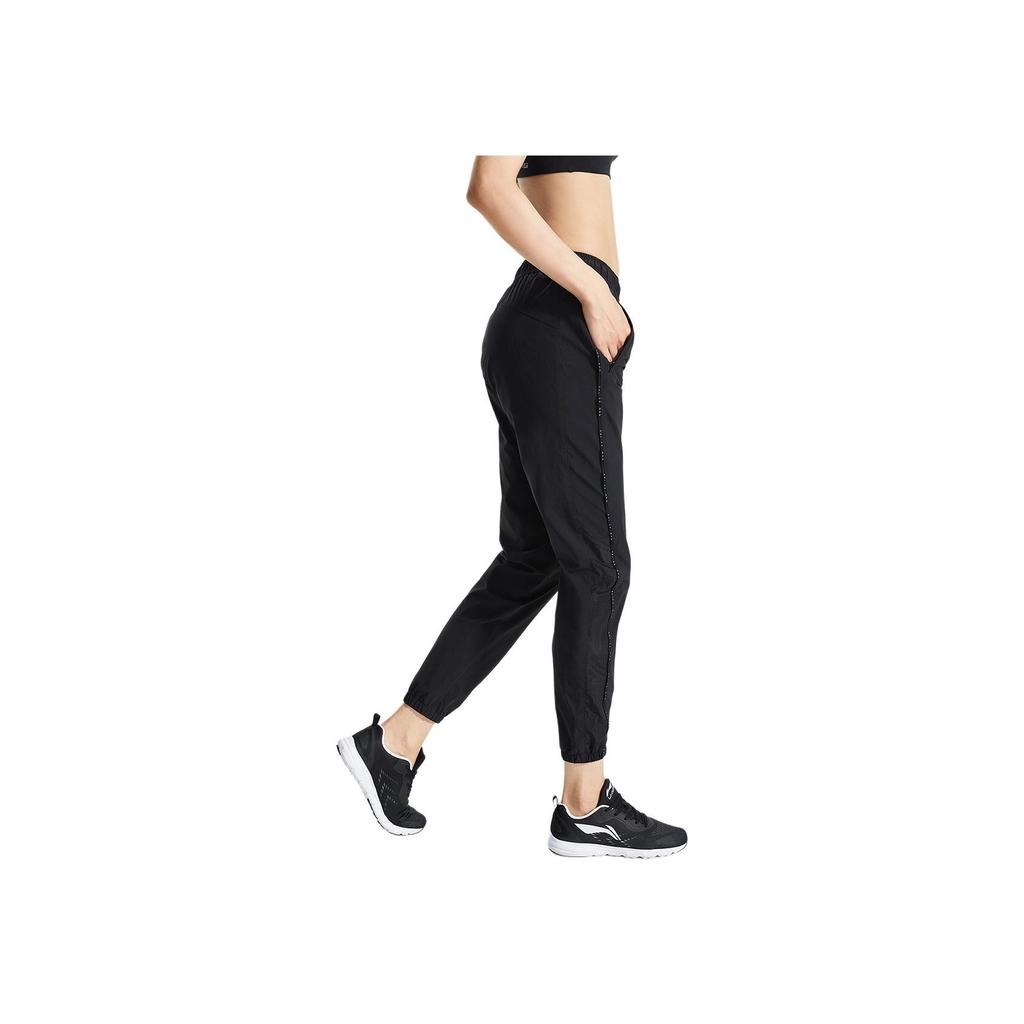 Li Ning Running Series Solid Color Tapered Sports Knit Pants Women Bottoms Black AYKR002-1