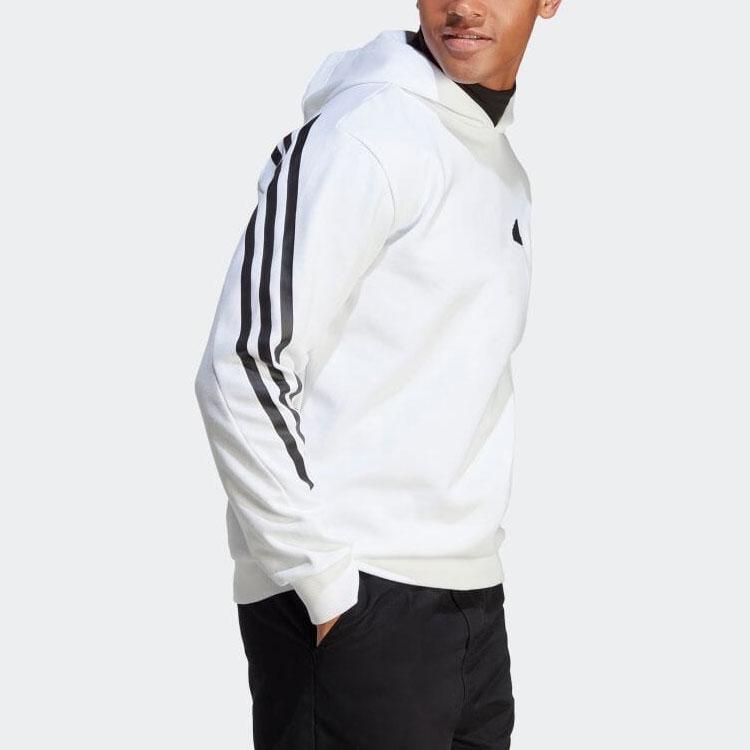 Adidas Striped Logo Print Hooded Sweatshirt Men sweatshirt White IC6720