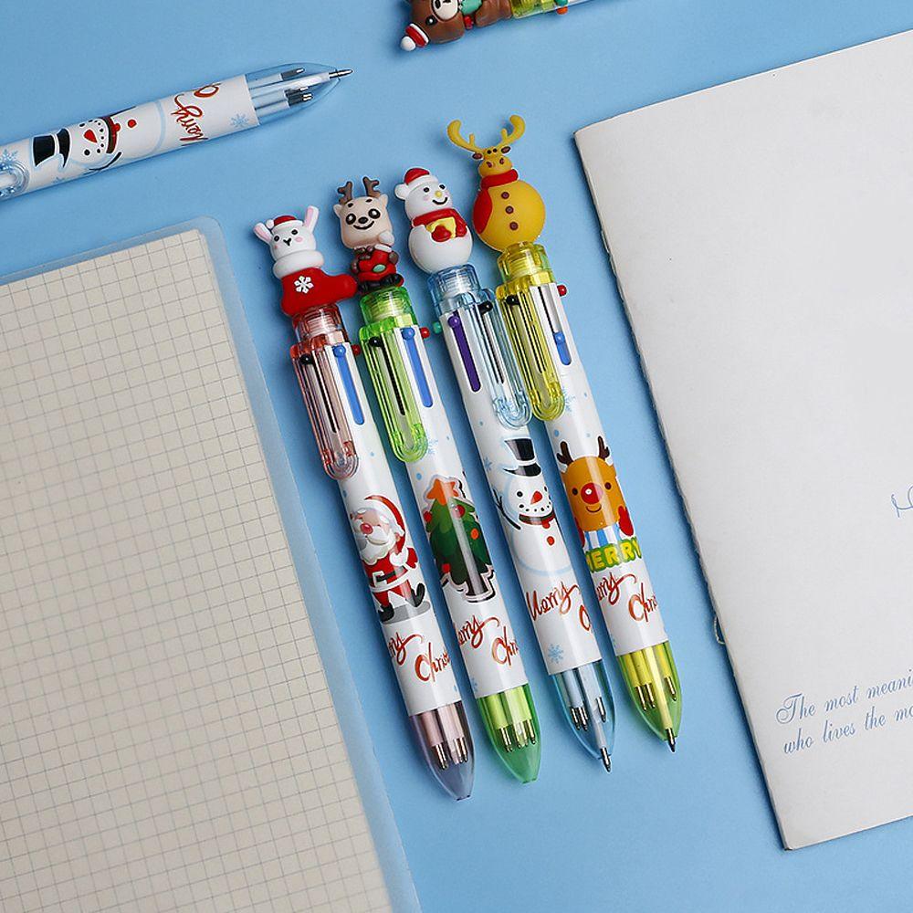 Decor Deer Merry Christmas Xmas Tree Stationery Santa Claus Six Color Pen Christmas Ballpoint Pen