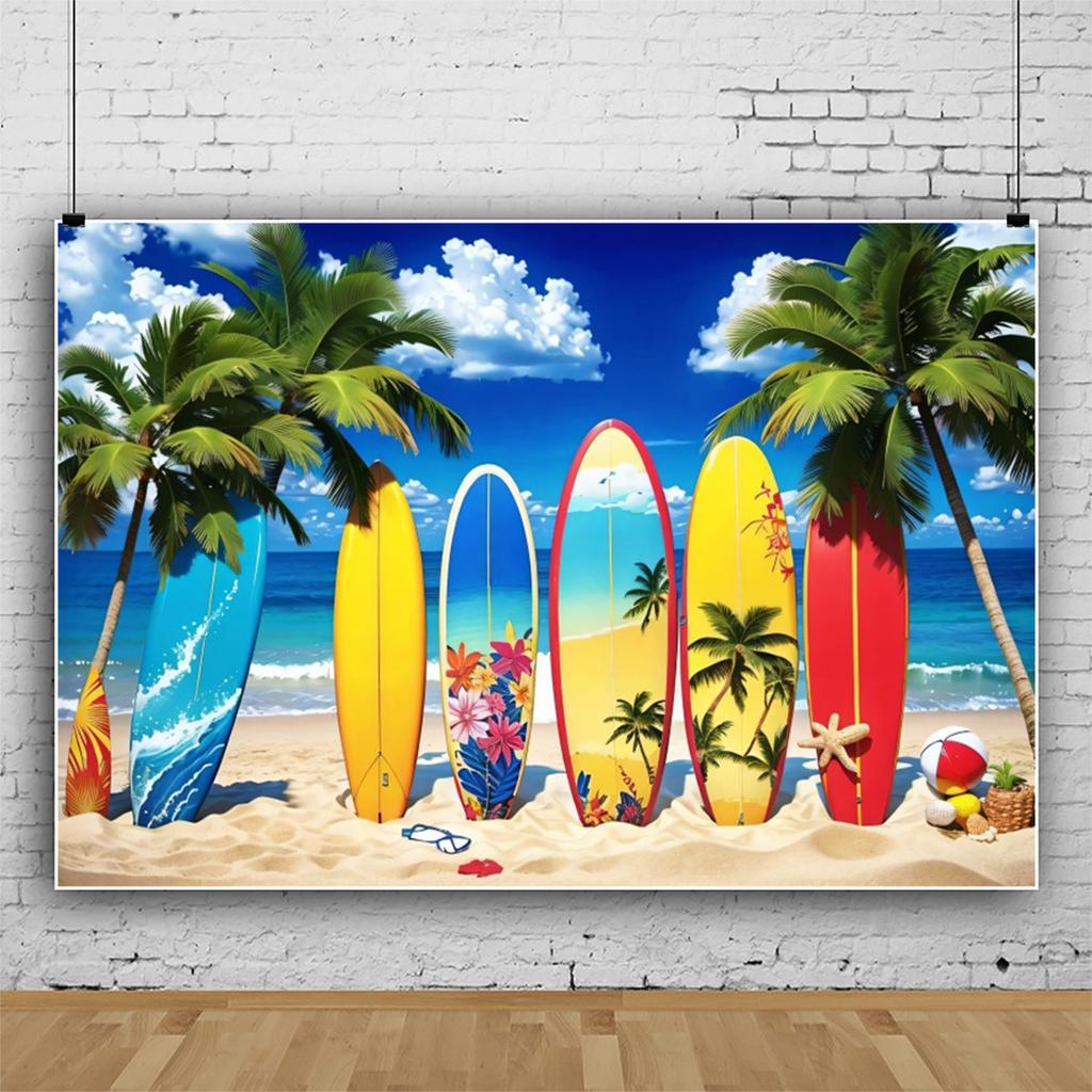 Summer Beach Hawaiian Background Tropical Floral Surfboard Aloha Sea Birthday Holiday Party Decoration Banner Photography Props