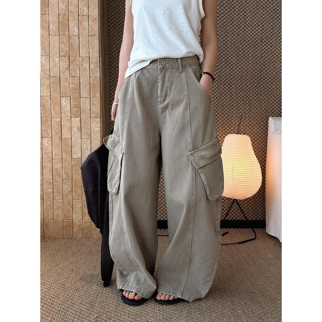 Women's 3D Patchwork Cargo Jeans with Large Pockets - Loose Wide-Leg Style for Spring/Summer Streetwear