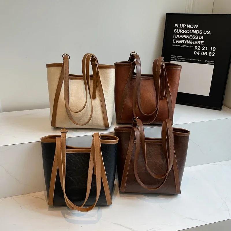 Geantă de umăr feminină de mare capacitate, cu un singur umăr, versatilă, casual, simplă, pentru mamă și copil, retro, nouă