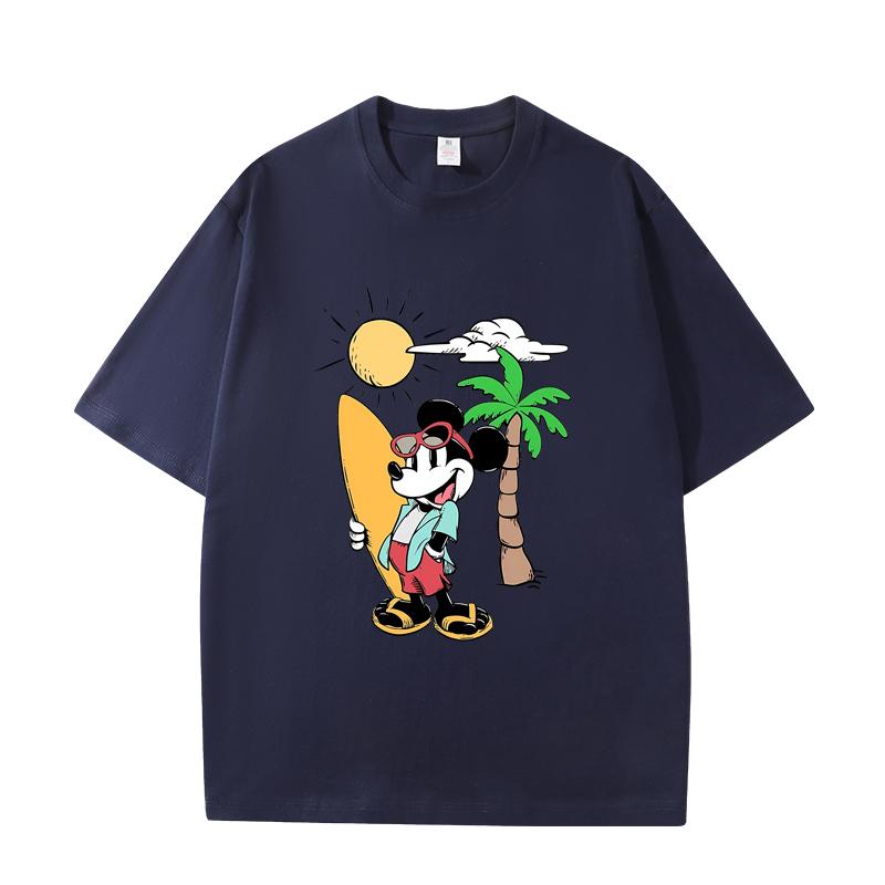 

D06-92 MINISO 2026 Summer High-quality Printed Pure Cotton Shoulder Style Men s and Women s Round Neck Short Sleeved Couple T-shirt 3XL темно-синього кольору