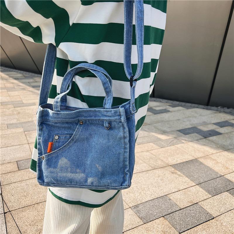 Washed denim bag, new Japanese literary and retro original style oblique span bag ins casual cloth bag