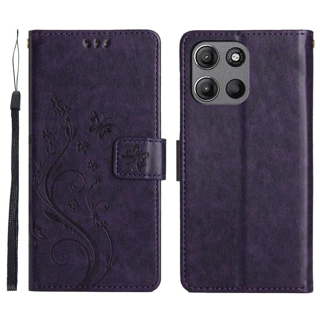 For Motorola Moto G (2026) 5G Leather Wallet Case Butterfly Flower Imprinted Phone Cover with Strap
