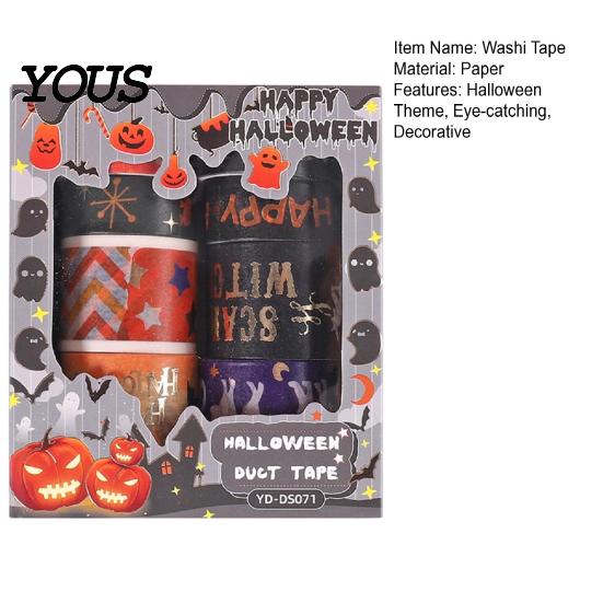 Pumpkin And Bat Washi Tape 8 Rolls Halloween Tape, Spooky Witch Cat Pattern Decorative Hot Stamping for Junk Journaling Supplies, Scrapbooking,