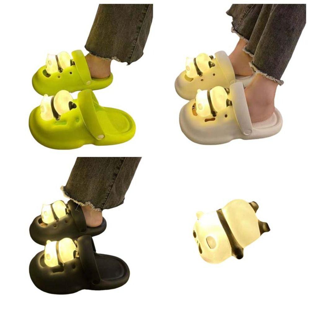Cartoon Lighting Panda Slippers 3D Animal Panda Slides Sandals Outer Wear Shoes Summer Beach