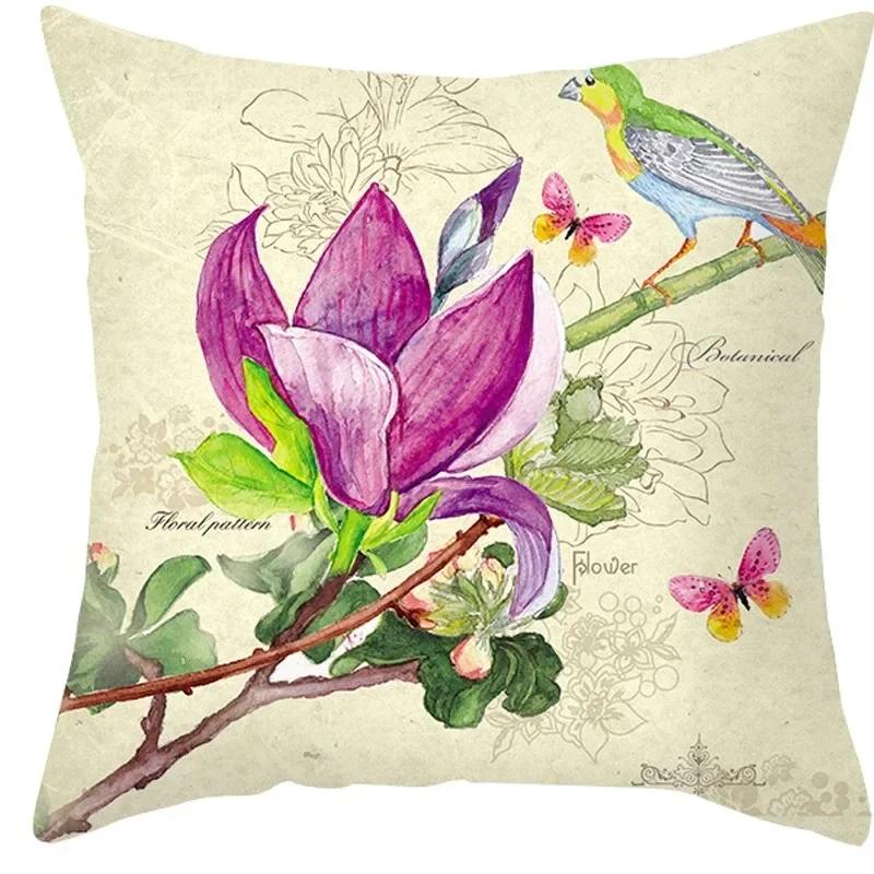 45x45cm Hot Selling Flower Ink Painting Polyester Pillowcase Cushion Cover Sofa Cushion Cover Home Pillowcase Decoration