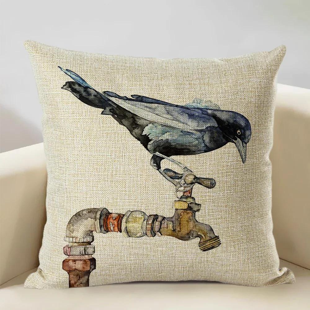 Watercolor Animal Bird Home Sofa Pillow Case Kingfisher Printed Decoration Throw Pillowcas 45x45cm Cushion Cover