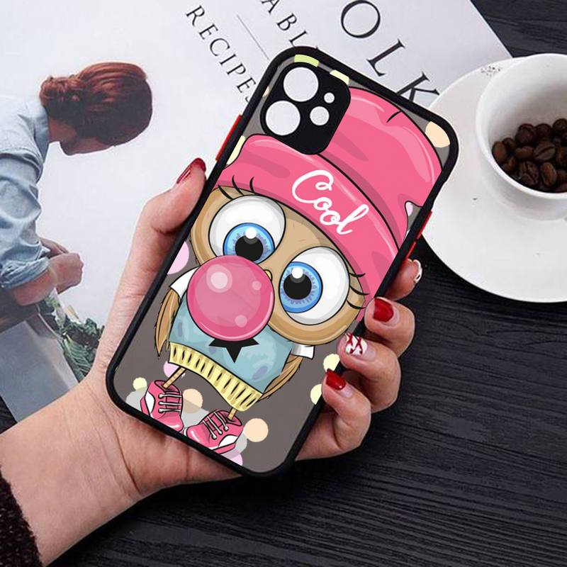 Cute Owl Phone Case for iPhone X XR XS 7 8 Plus 11 12 13 Pro MAX 13mini Translucent Matte Case