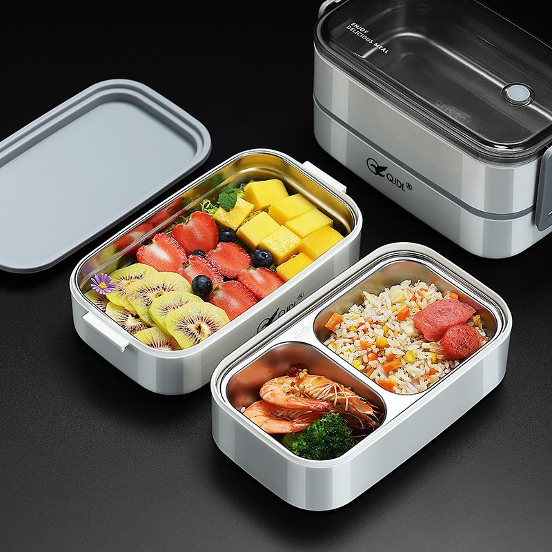 Bento Lunch Box a Doppio Strato in Acciaio Inossidabile, Contenitore Adatto al Microonde per Ufficio e Studenti