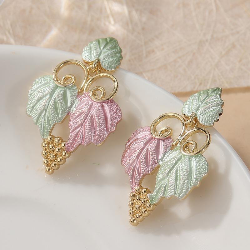

Vintage Gold Color Metal Three Colors Carving Leaf Spiral Dangle Earrings for Women Jewelry