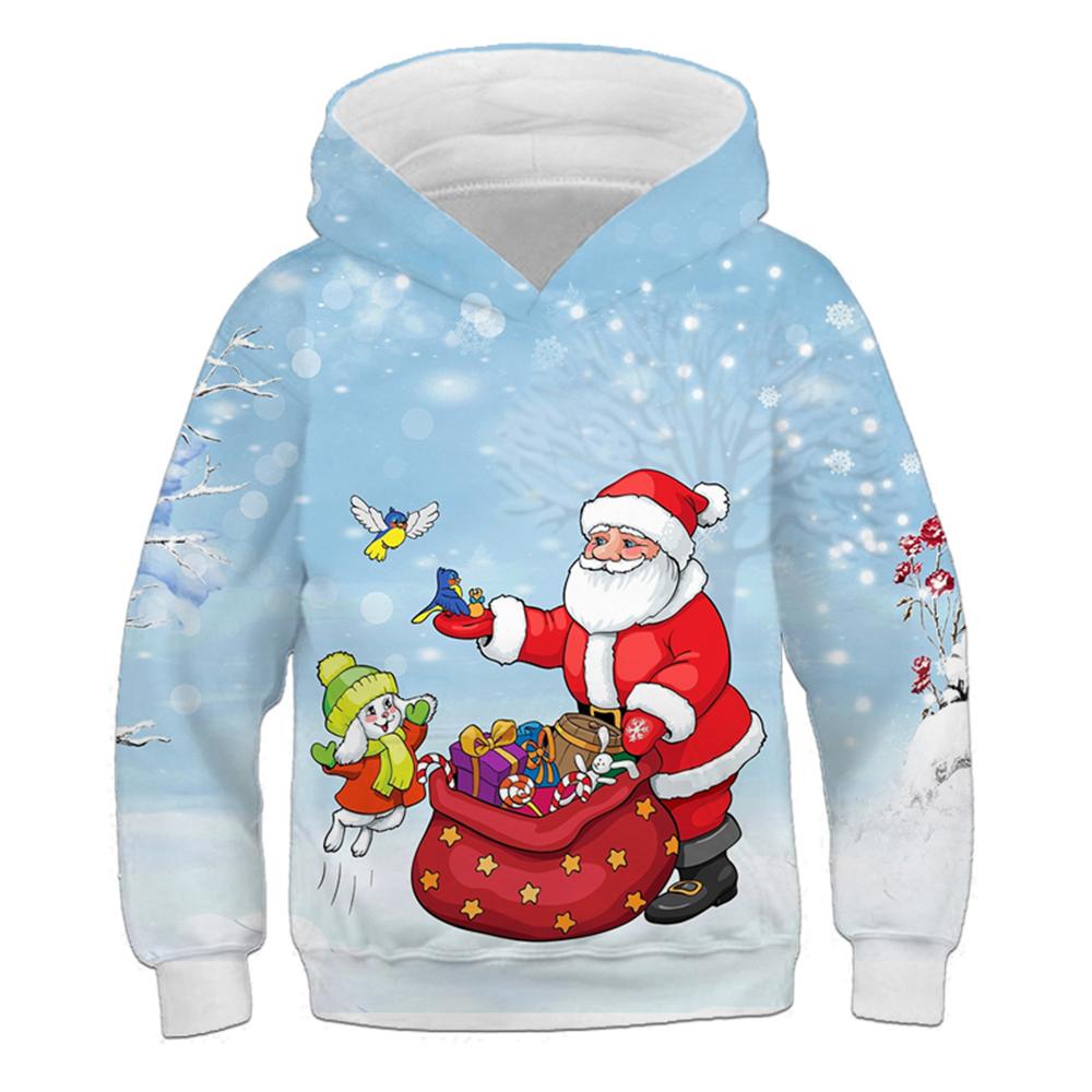 Children's Hoodie Cute Cartoon Christmas Tree Santa Claus Pattern Fun Kids Spring Autumn Hooded Coat Casual Long Sleeve Clothes