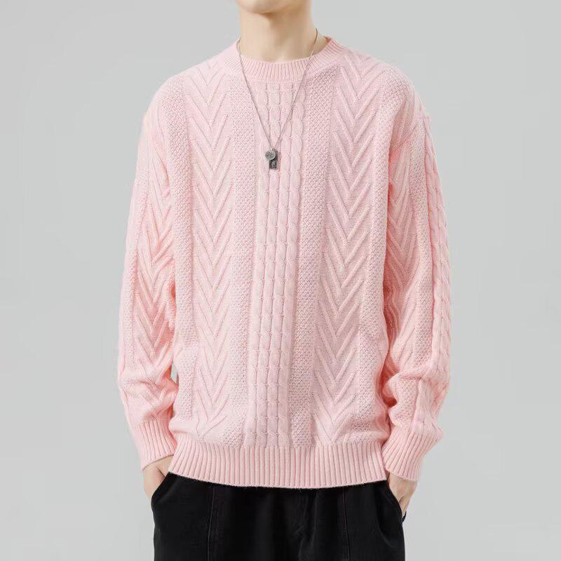 Men's Diamond Jacquard Alpaca Wool Crew Neck Sweater - Skin-Friendly Casual Pullover for Autumn and Winter