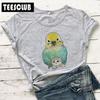 Women's Polyester 100% European-Style Cartoon Parrot Cat Print T-shirt Short Sleeve Harajuku Graphic Top Summer