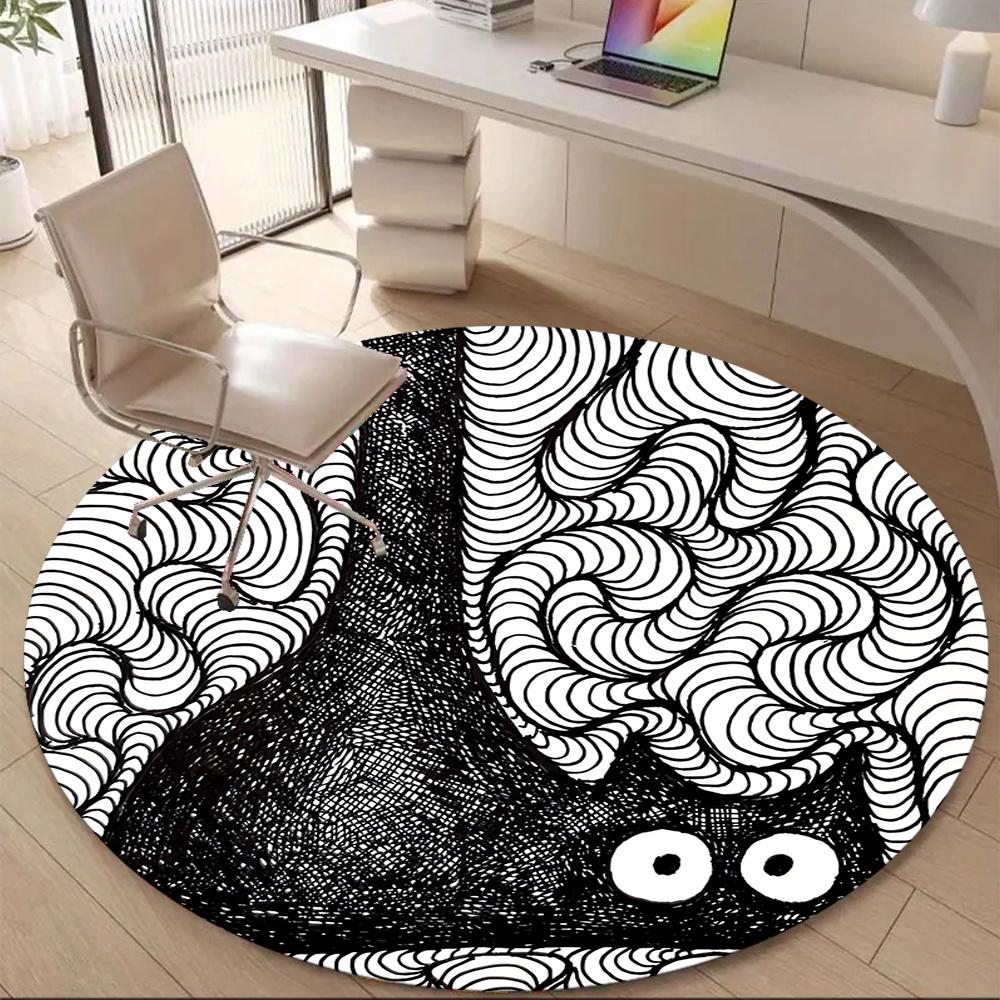 1pc Whimsical Cat Pattern Office Round Area Rug, Indoor Mat Suitable ForOffice, Under Office Chairs Bedroom Living Room Home Decor, Room Deco 042