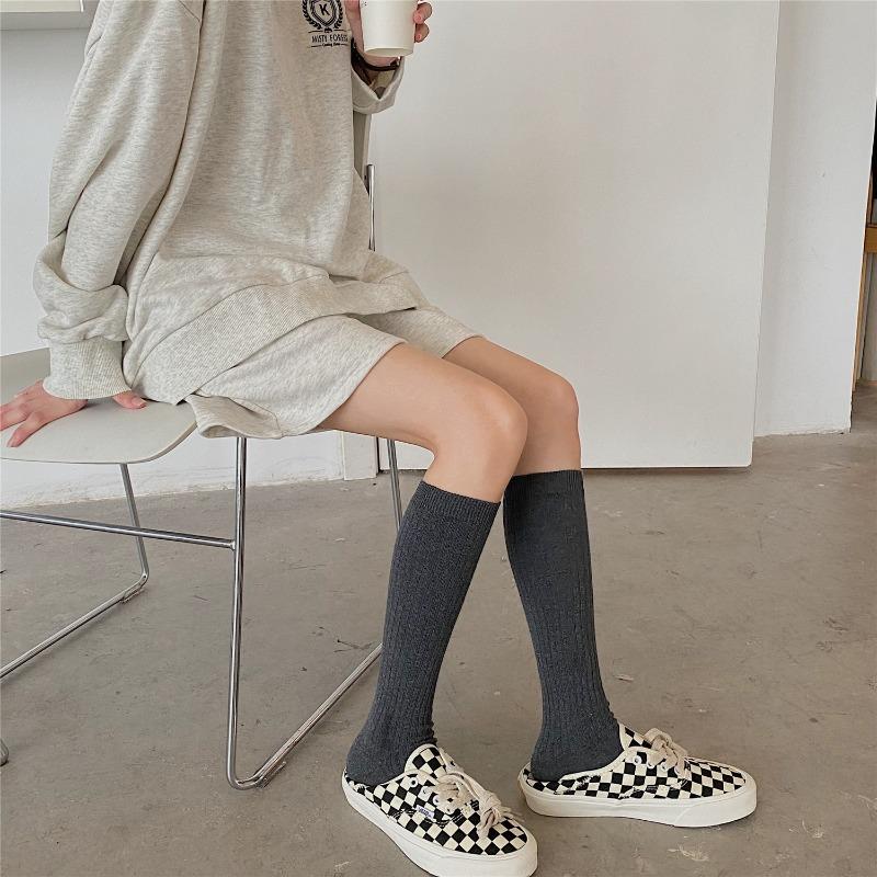 Ladies Fall Versatile Solid Color Cotton Thigh High Calf Socks