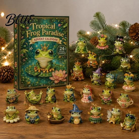 Acrylic Hanging Decorations Frog Advent Calendar 2026, 24 Days Christmas Countdown with Pcs 2D Gift for Kids Ornaments, Cute Pendants Holiday Parties,