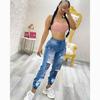 Spring Women's Casual Ripped Jeans Letter Print Leggings Trousers