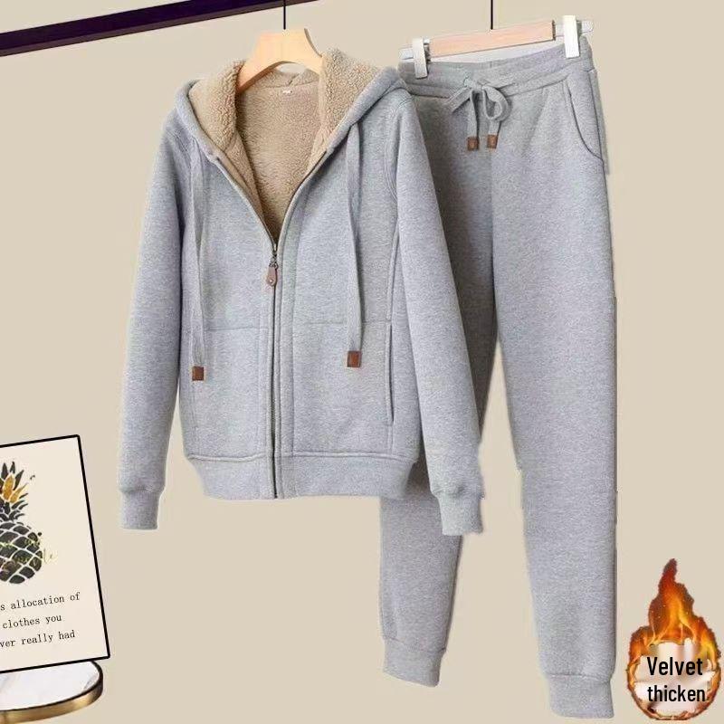 Damen Winter Plus Samt Hoodie & Hose Set - Trendiges Lässiges Zweiteiliges Oberbekleidungsset