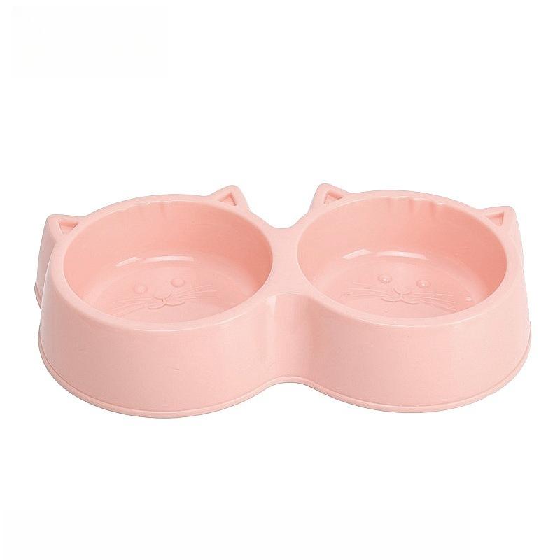Cartoon Cat Head Shaped Pet Double Bowl Dual Use Bowl for Drinking Water and Cat Food Feeder Dry Wet Separation Anti Slip and Anti Rollover Tableware