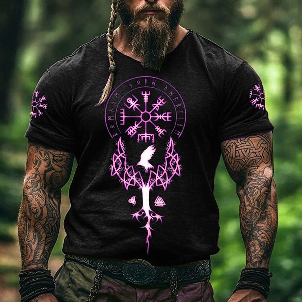 Vyriški Vikingų Marškinėliai Trumpomis Rankovėmis 3D Spausdinti Apvalia Kaklo Iškirpte Madingi Etniniai Street Casual Kasdieniniai Juodi 1 Juodi 3 Juodi Vasariniai Pavasariniai Visi