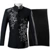 Blue Mens Lapel Trimmed Suit Two Piece Wedding Party Host Stage Performance  Fashion Long Sleeve Jacket with Long Pants