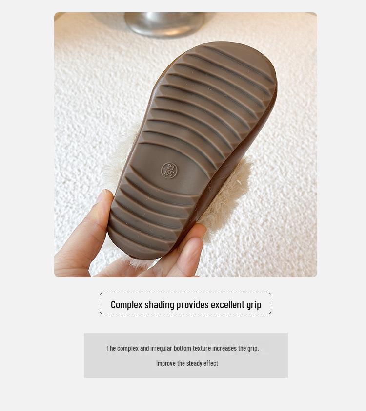 Pantoufles d'hiver en cuir et fourrure pour femmes 2025, Semelles épaisses style Birkenstock, Chaussures chaudes en coton doublées de velours