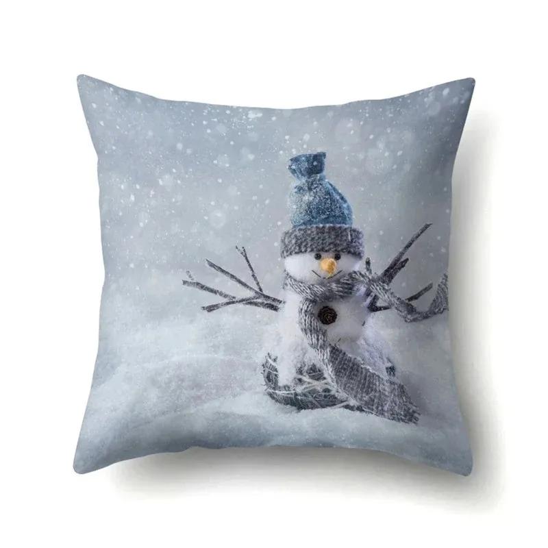Christmas Snowman Printed Sofa Decorative Cushion Cover Pillow Pillowcase Polyester Throw Pillow Home Decor Pillowcover